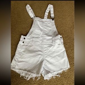 Small Pink Lily distressed white overalls!